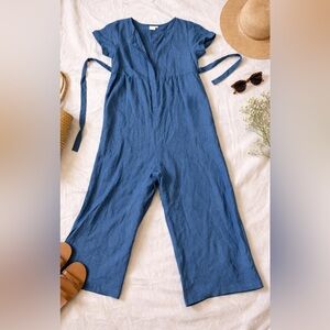 Beyond Nine Saharah Blue Linen Wide-Leg Jumpsuit  XS Oversized Made in Lithuania